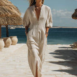 Collarless Striped Button-Front Midi