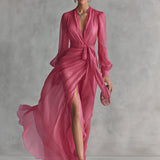V-Neck Tie-Waist Maxi Dress