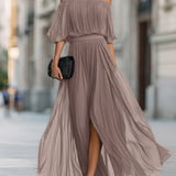 Off Shoulder Pleated Maxi Dress