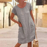 Short Sleeve Pocket Midi Dress