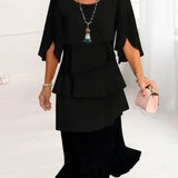 Layered Ruffle A-Line Midi Dress