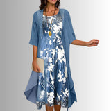 Layered Floral Midi Dress and Duster Set