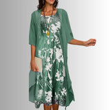 Layered Floral Midi Dress and Duster Set
