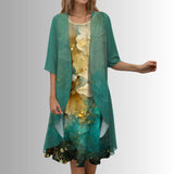 Layered Floral Midi Dress and Duster Set