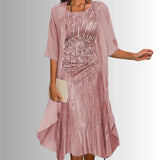 Layered Floral Midi Dress and Duster Set