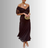 Off-Shoulder Chiffon Maxi Dress