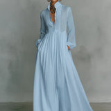 Stand-Up Collar Button-Front Maxi Dress