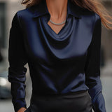 Long Sleeve Satin Blouse with Cowl Neck