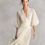 Puff Sleeve Wrap Maxi Dress