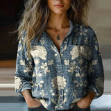 Vintage Print Button-Front Blouse