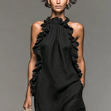 Sleeveless Ruffle Trim Maxi Dress