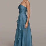 Strapless Ruffled A-Line Gown