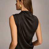 Sleeveless Draped Mockneck Top