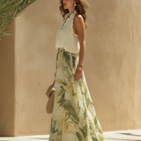 Ruffled Top And Lily Print Pants Set