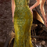 Glitter Floral Corset Mermaid Gown