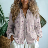 Nature Print Split V-Neck Blouse