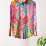 Abstract Print Button Front Blouse