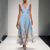 Sleeveless V-Neck Floral Maxi