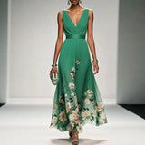 Sleeveless V-Neck Floral Maxi