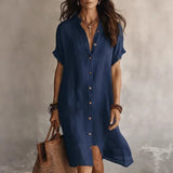 Short-Sleeve Button-Down Midi