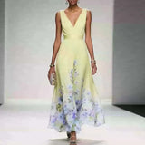 Sleeveless V-Neck Floral Maxi