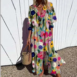 Floral Print V-Neck Long Sleeve Maxi Dress