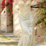 Glitter Floral Corset Mermaid Gown