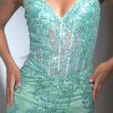 Glitter Floral Corset Mermaid Gown