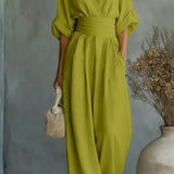 V-Neck Wide-Leg Jumpsuit