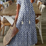 V-Neck Bohemian Print Maxi Dress