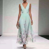 Sleeveless V-Neck Floral Maxi