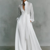 Stand-Up Collar Button-Front Maxi Dress
