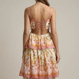 Sleeveless Floral Tiered Maxi Dress with Scalloped Bodice
