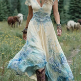 Floral Gradient V-Neck Maxi Dress