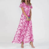 Printed Flutter-Sleeve Maxi Dress