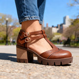 Twin Buckle Platform Brogue Heels