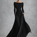 Draped Long-Sleeve Maxi Dress