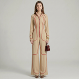 Zip-Up Wide Leg Pant Suit