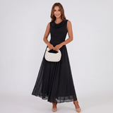 Draped Neck Pleated Midi Dress