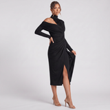 High Neck One Shoulder Draped Dress
