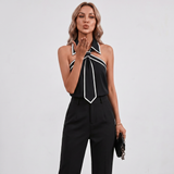 Contrast Trim Halter Neck Blouse