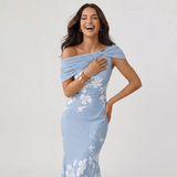 Off Shoulder Floral Print Midi Dress