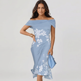 Off Shoulder Floral Print Midi Dress