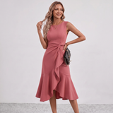 Darlene Side Knot Ruffle Midi Dress