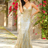 Glitter Floral Corset Mermaid Gown