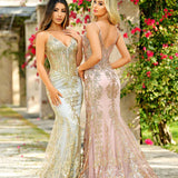 Glitter Floral Corset Mermaid Gown