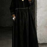 Round Neck Long Sleeve Denim Maxi Dress