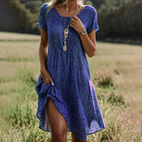 Short Sleeve A-Line Midi Dress