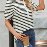 Ruffled Striped Puff Sleeve Blouse