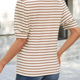 Ruffled Striped Puff Sleeve Blouse